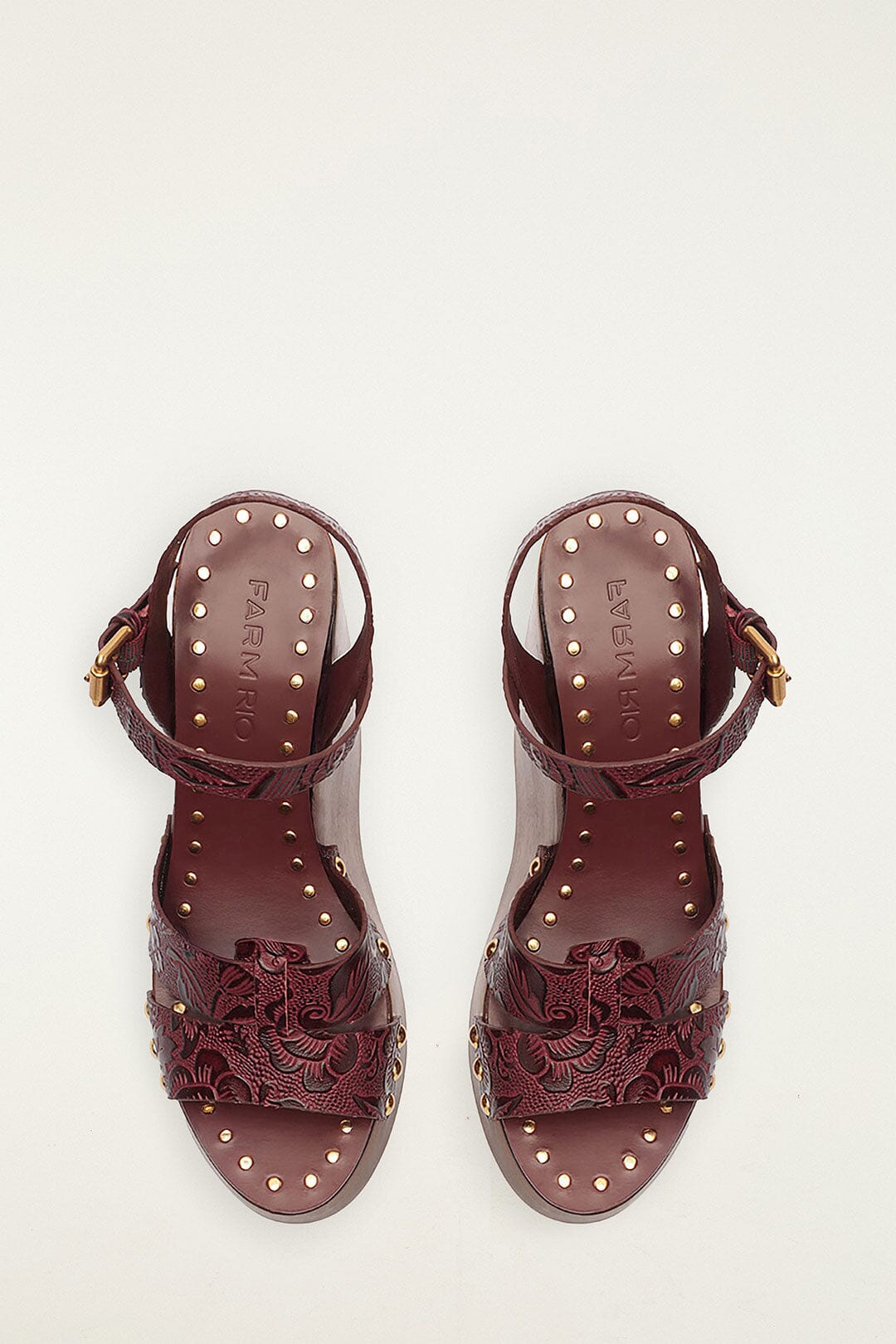 Brown Studded Embossed Wedge Sandal