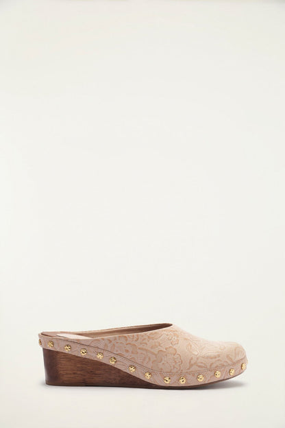 Cream Embossed Wedge Clog