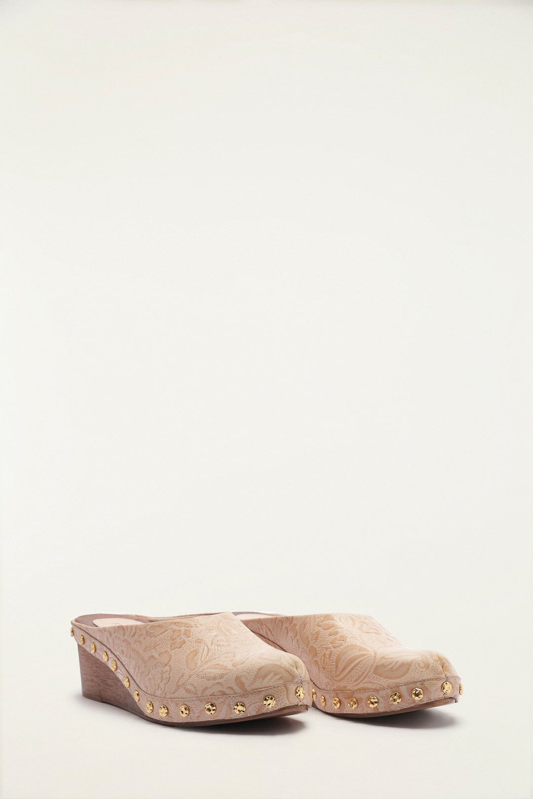 Cream Embossed Wedge Clog