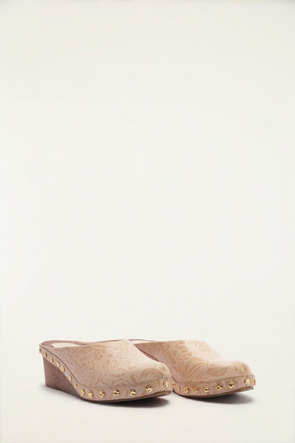 Cream Embossed Wedge Clog