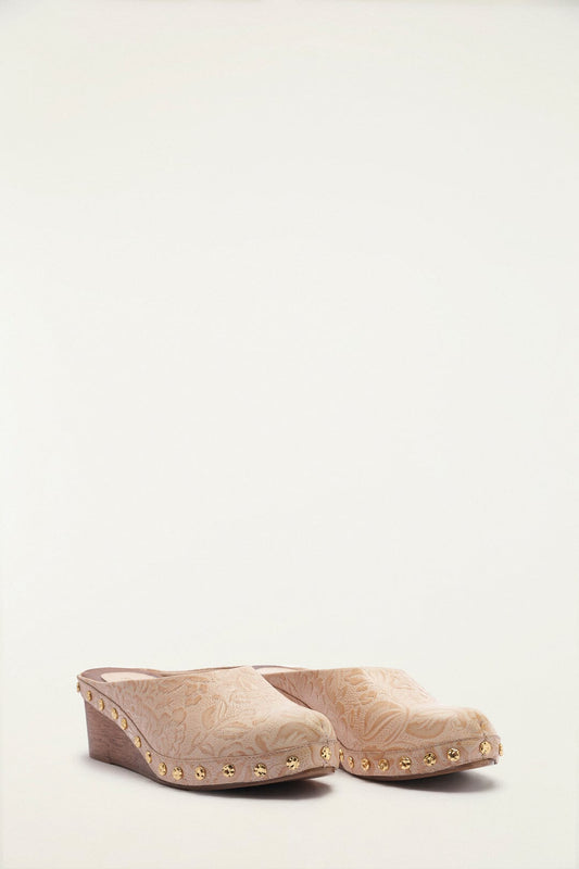 Cream Embossed Wedge Clog