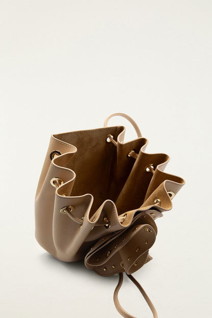Cream Leather Studded Crossbody Flower Bag