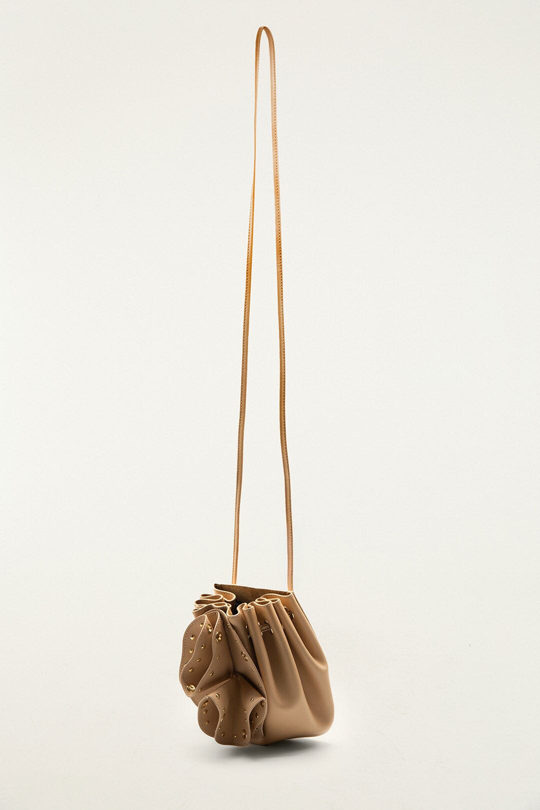 Cream Leather Studded Crossbody Flower Bag
