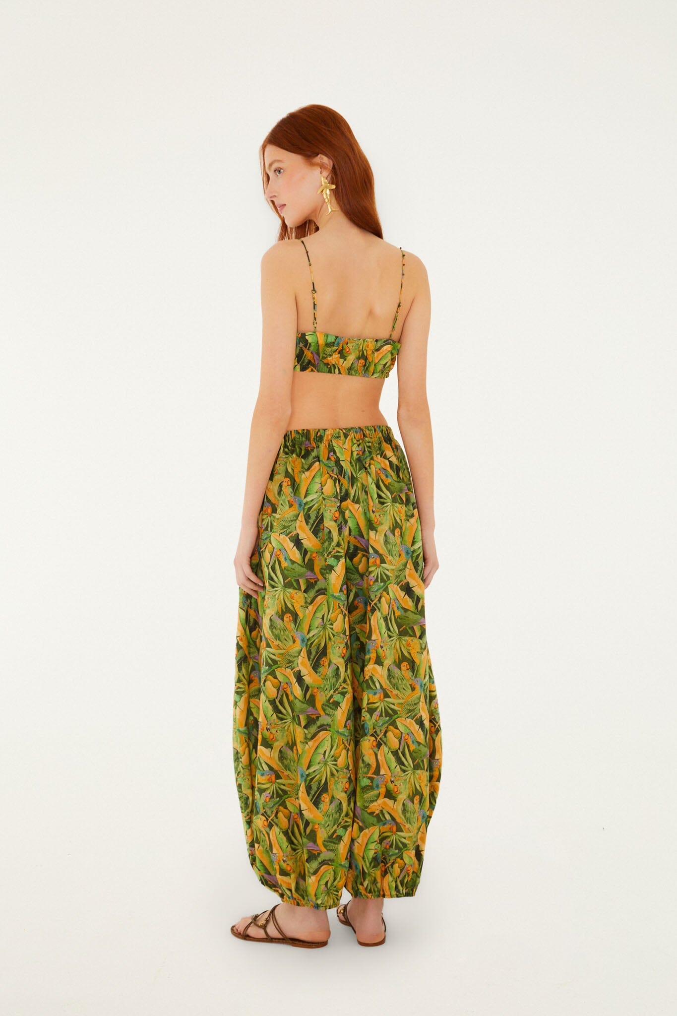 Green Forest Parrots Pockets Balloon Pants