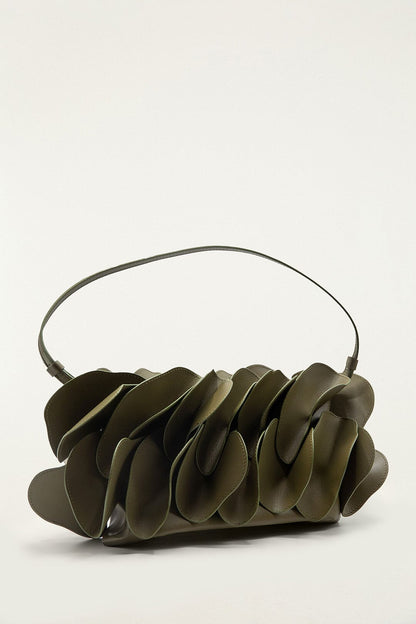Green Leather Shoulder Flower Bag