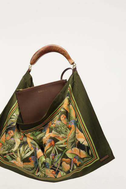 Green Nature Satin Medium Scarf Bag