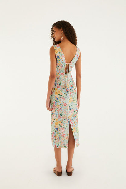 Multicolor Rendeira 3d Bodice  Midi Dress