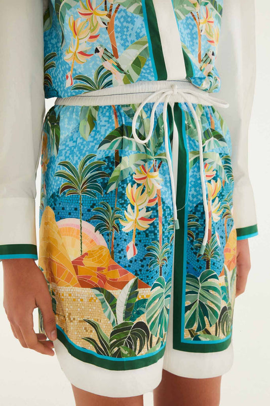 Multicolor Rio Mosaic Drawstring Pockets Shorts