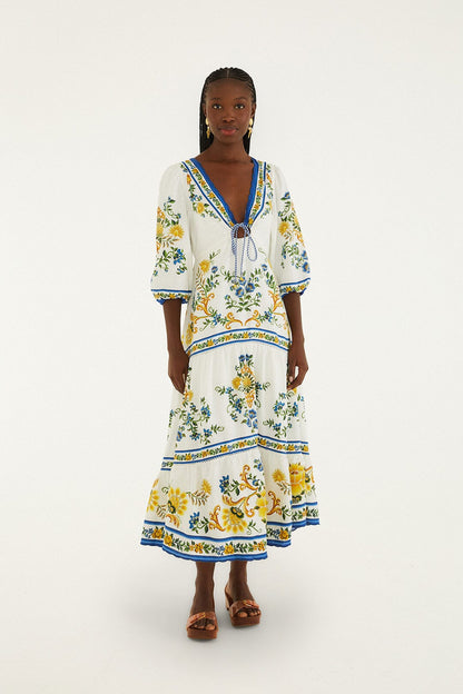 Off-White Emily Floral Tapestry Drawstring Midi Dress