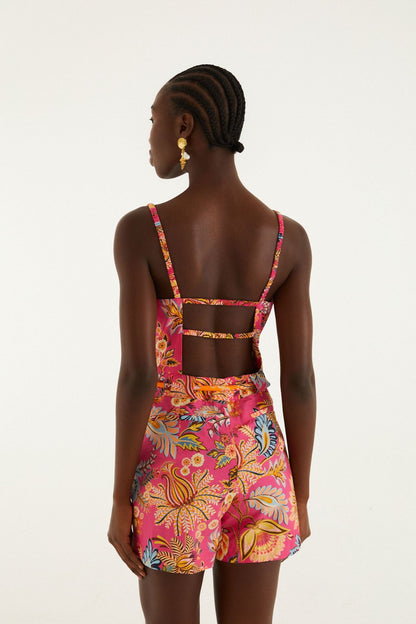 Pink Ligia Floral Drawstring  Romper