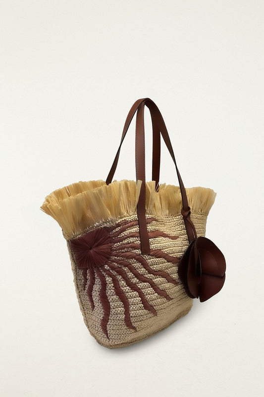 Printed Raffia Basket Bag