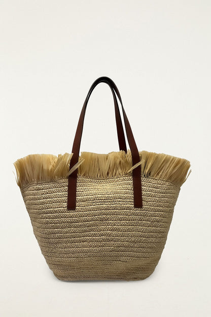 Printed Raffia Basket Bag