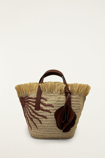 Printed Raffia Mini Basket Bag