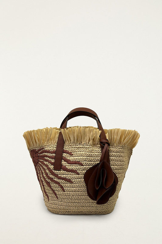 Printed Raffia Mini Basket Bag