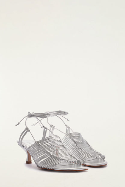 Silver Macrame Heeled Sandal