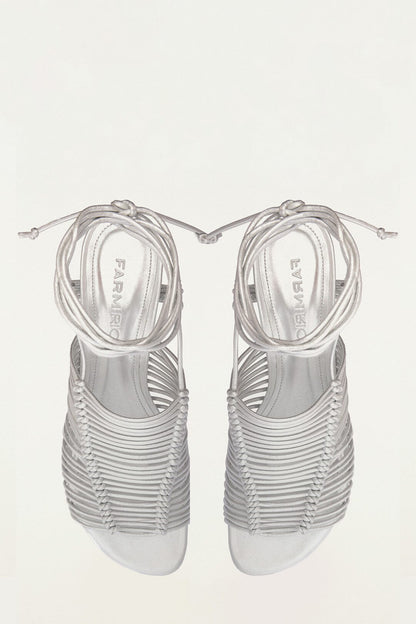 Silver Macrame Heeled Sandal