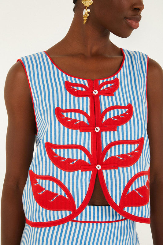 Sky Stripes Blue Sleeveless Crop Top