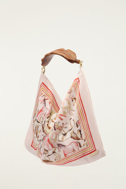 Soft Pink Horses Satin Small Scarf Bag