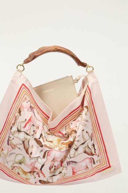 Soft Pink Horses Satin Small Scarf Bag