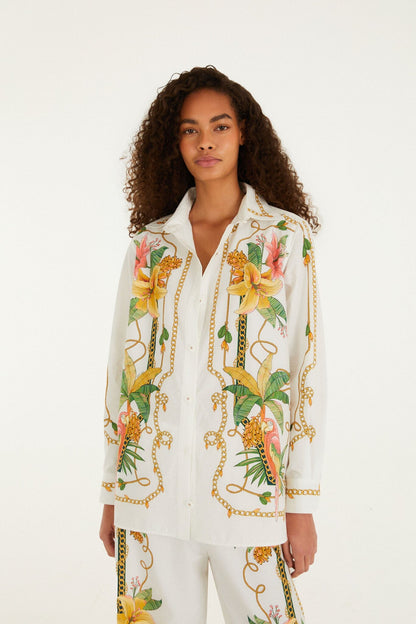 Tropical Royalty Off-White Shirt Long Sleeve